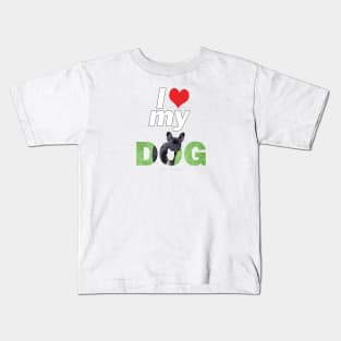 I love (heart) my dog - bulldog oil painting wordart Kids T-Shirt